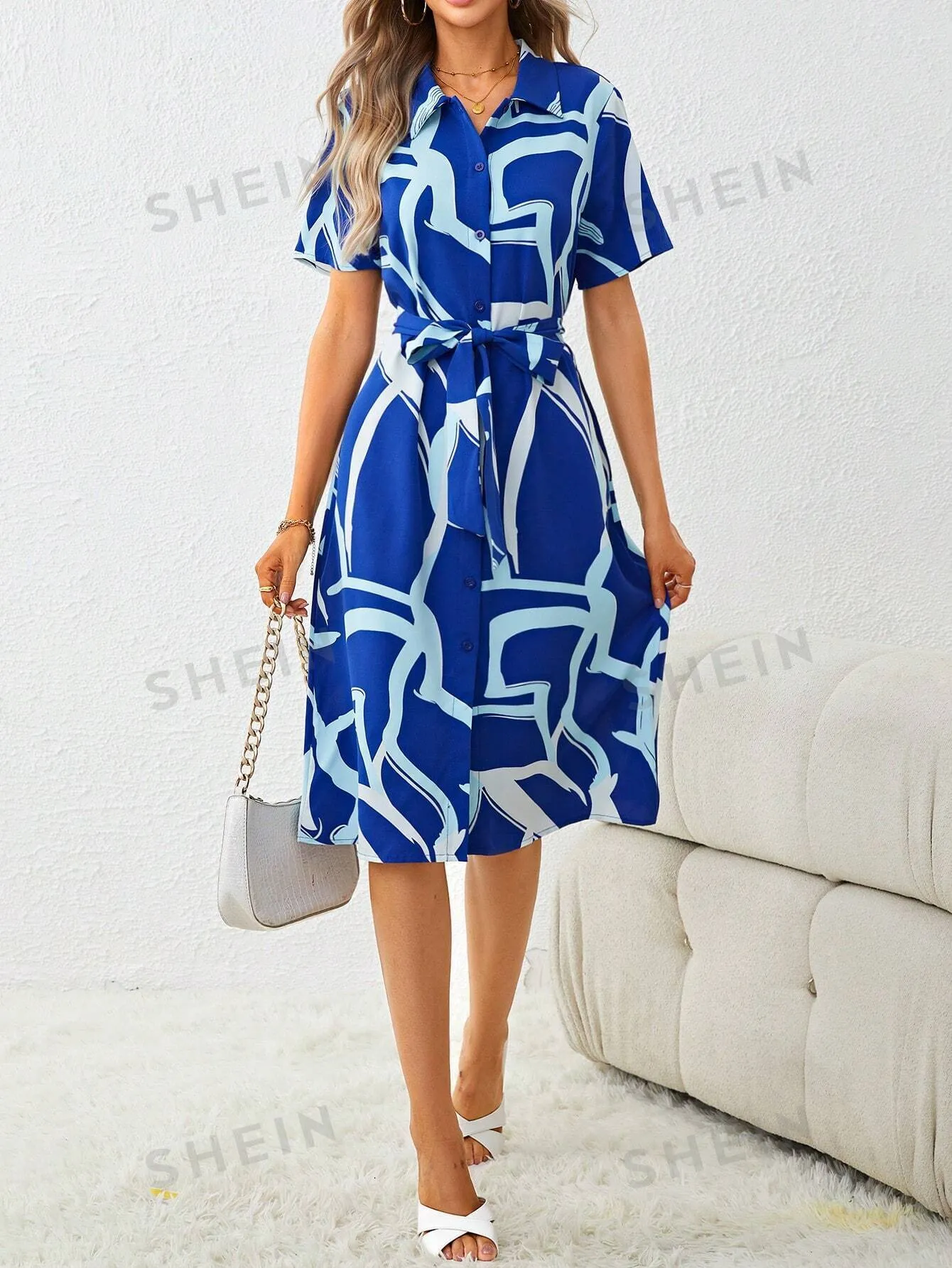 Clasi Allover Print Belted Shirt Dress