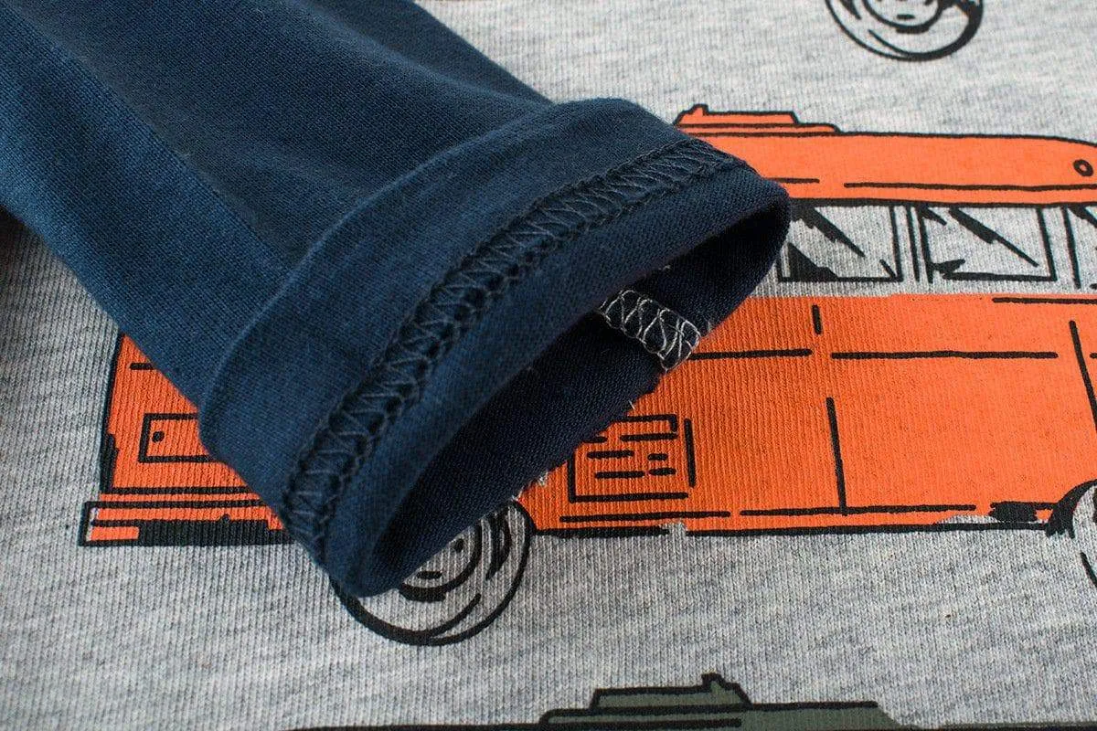 Classic Toddler Boy's Cotton T-shirt with Bus Pattern
