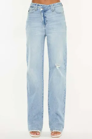 Distressed High Waist Straight Jeans