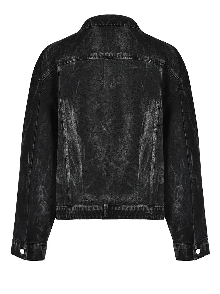 Distressed Tie-Dye Denim Jacket