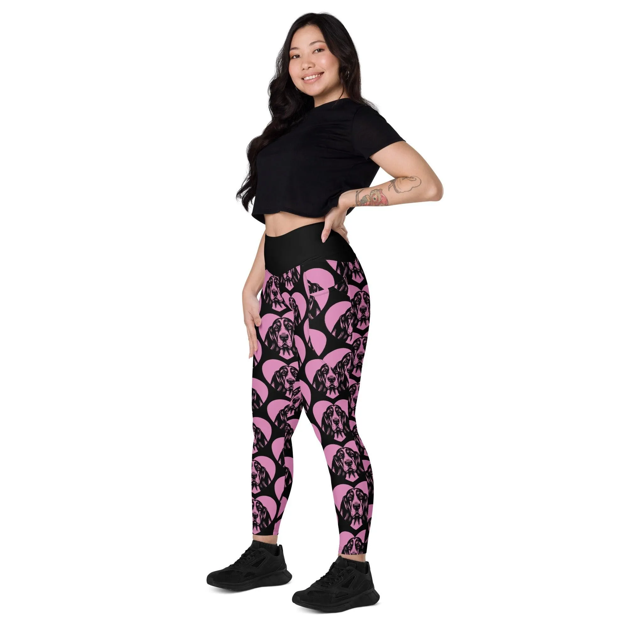 DOG BREED LEGGINGS with pockets - BASSET HOUND - HERTTAHOUND - pink