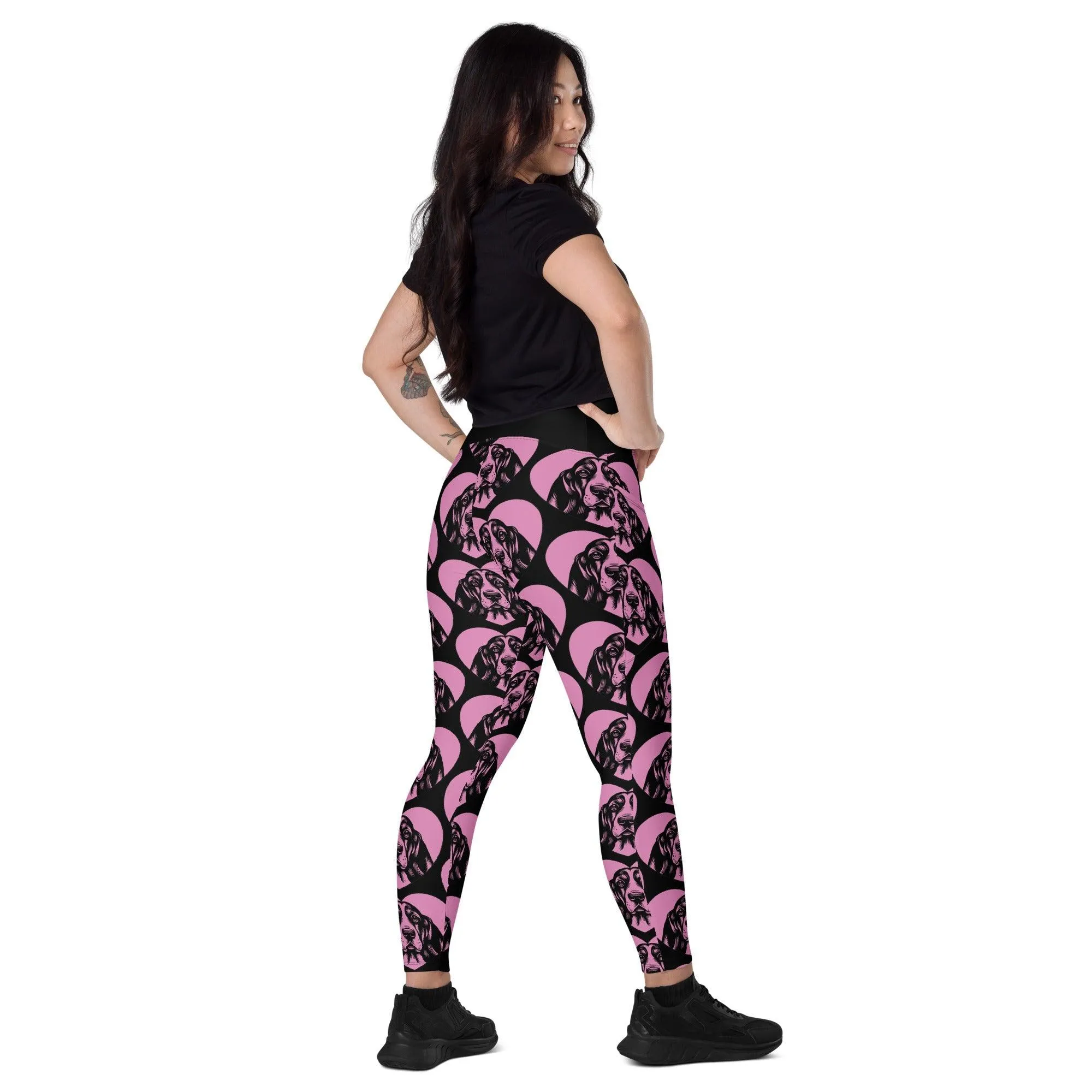 DOG BREED LEGGINGS with pockets - BASSET HOUND - HERTTAHOUND - pink