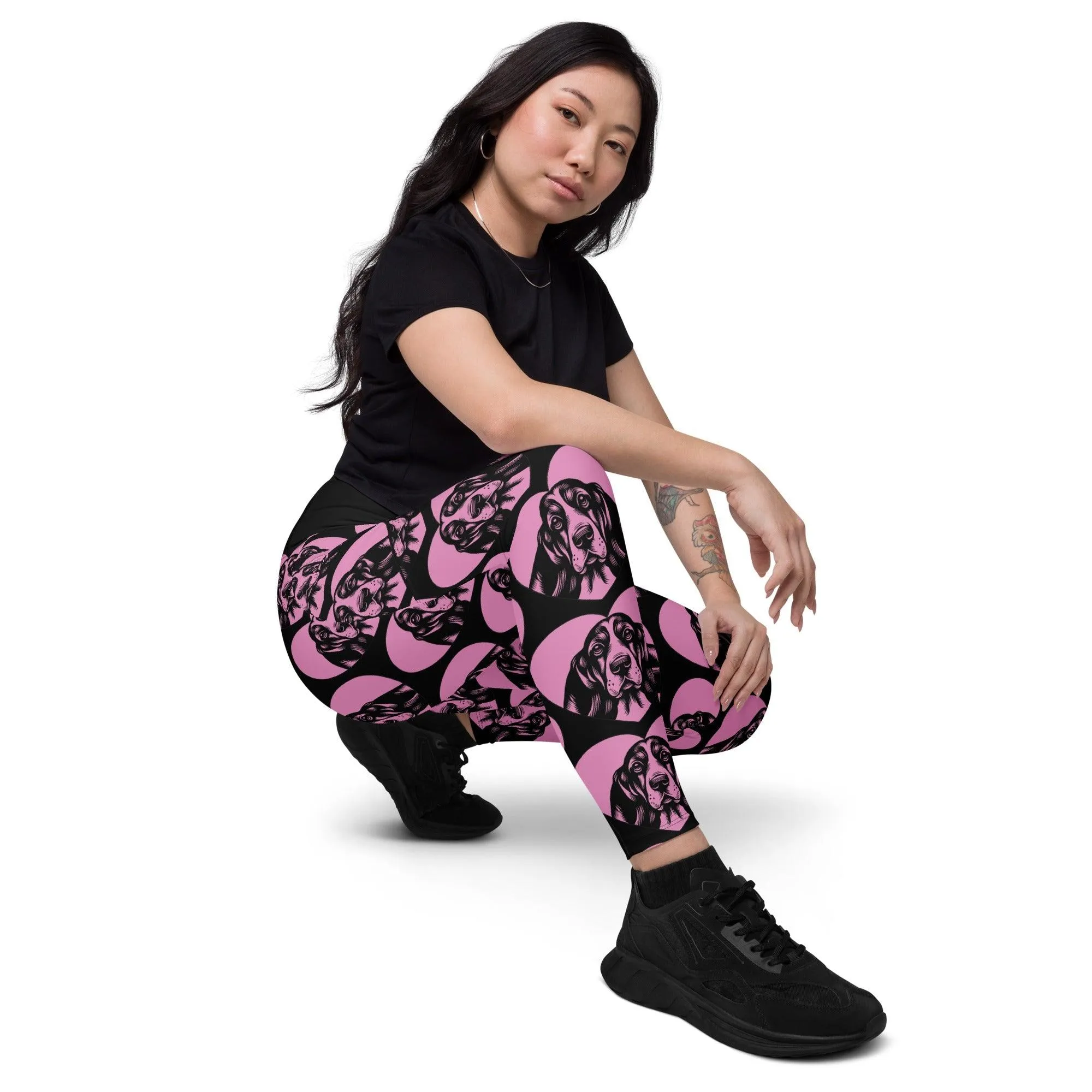 DOG BREED LEGGINGS with pockets - BASSET HOUND - HERTTAHOUND - pink