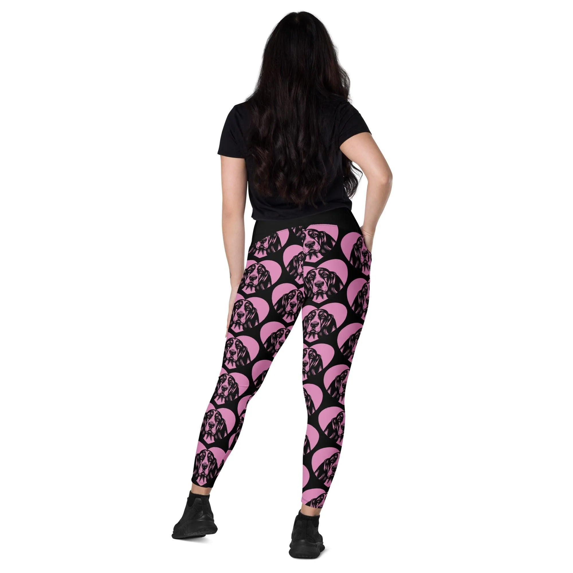 DOG BREED LEGGINGS with pockets - BASSET HOUND - HERTTAHOUND - pink