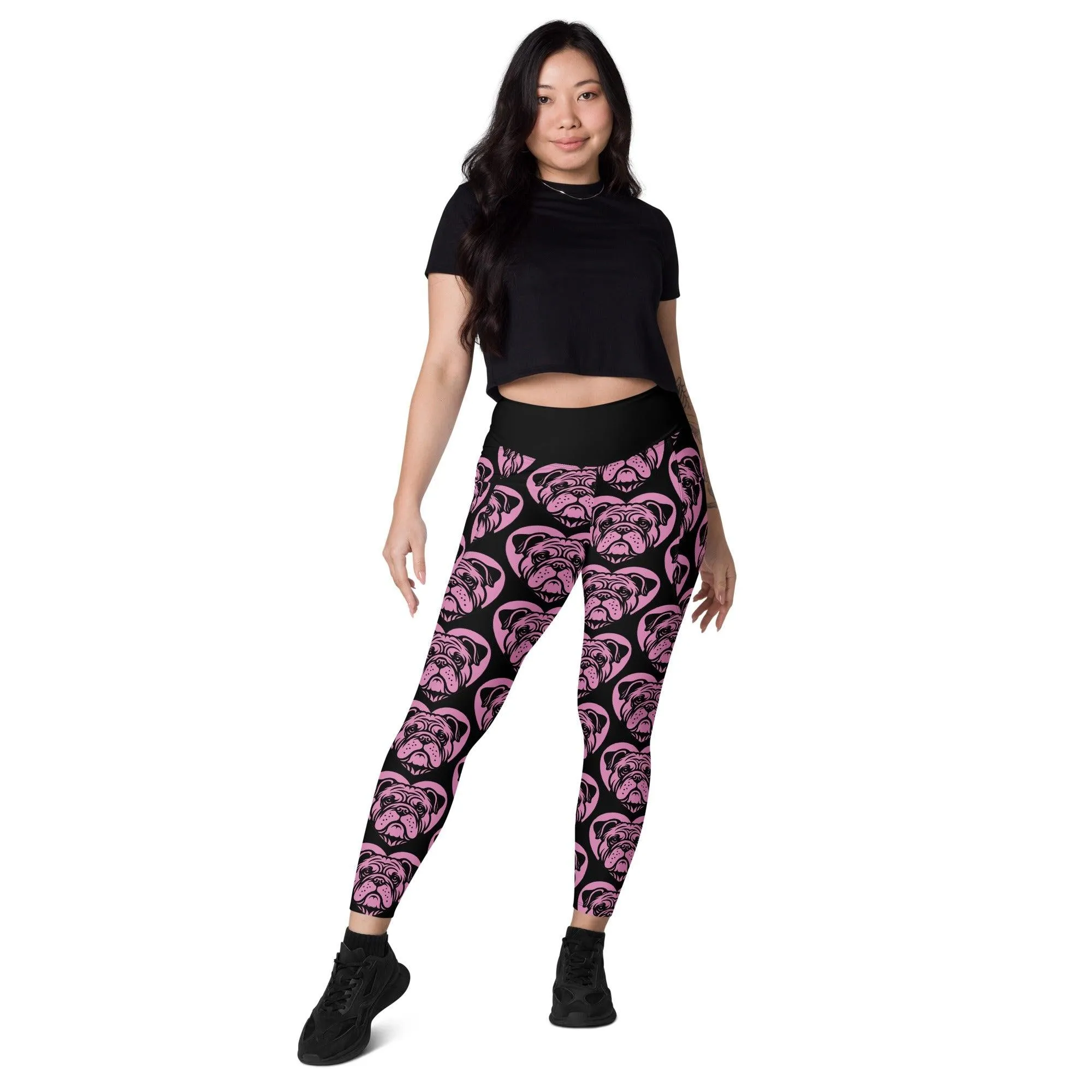 DOG BREED LEGGINGS with pockets - BULLDOG - HERTTAHOUND - pink