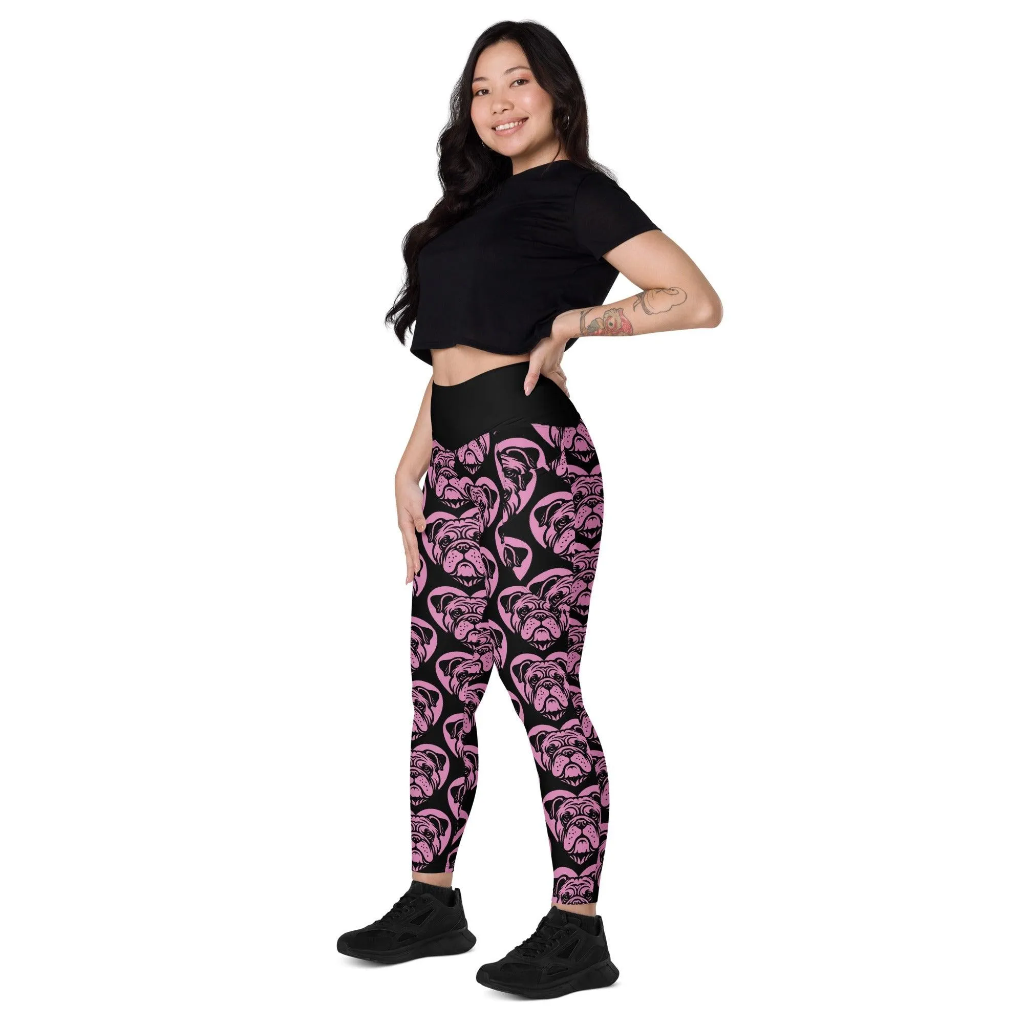 DOG BREED LEGGINGS with pockets - BULLDOG - HERTTAHOUND - pink