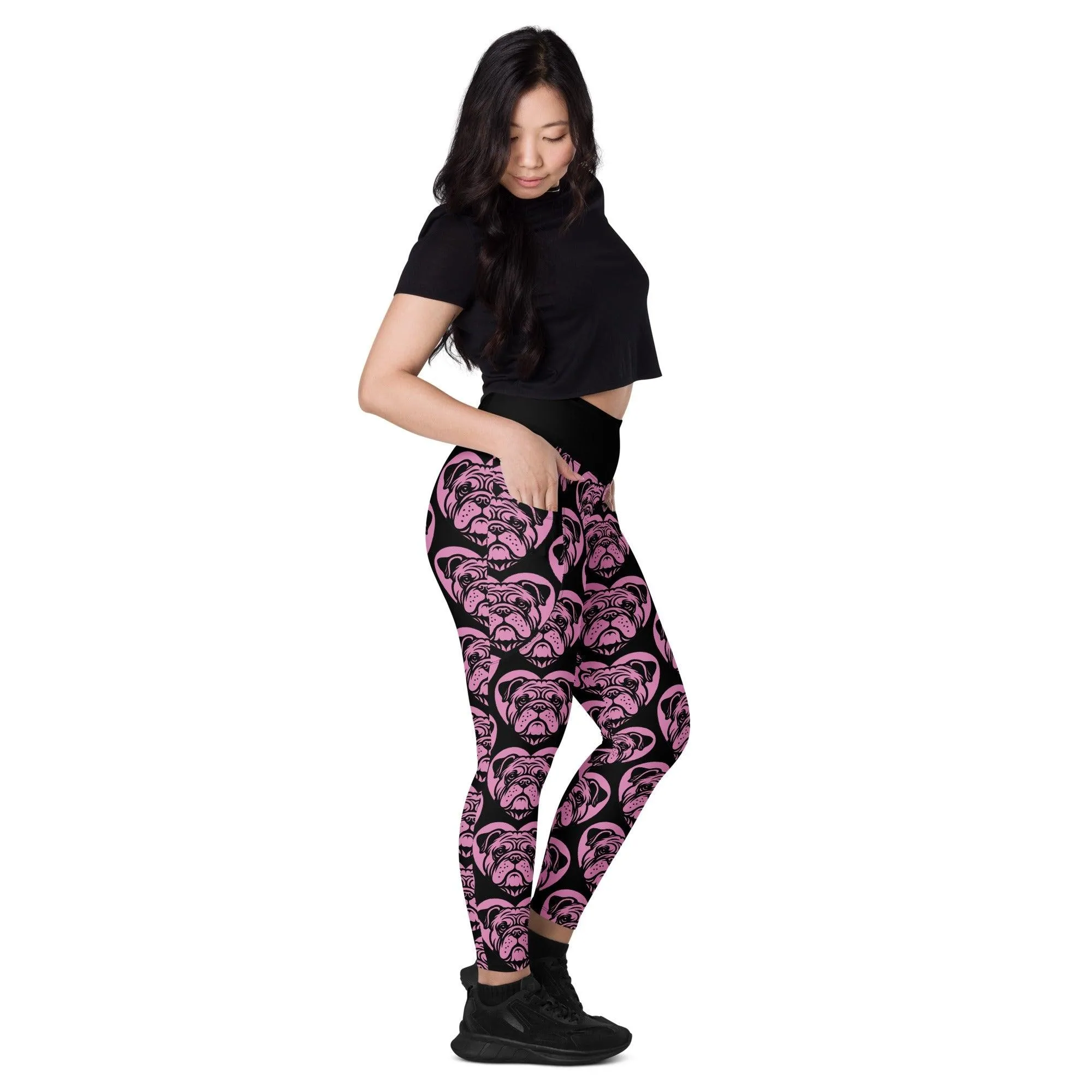 DOG BREED LEGGINGS with pockets - BULLDOG - HERTTAHOUND - pink