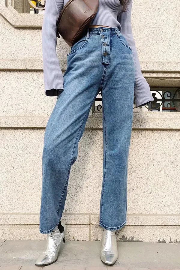 elveswallet Leisure Buttons Straight Jeans