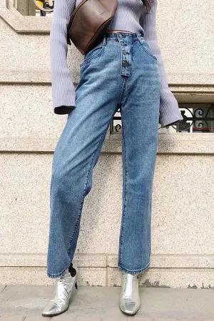 elveswallet Leisure Buttons Straight Jeans