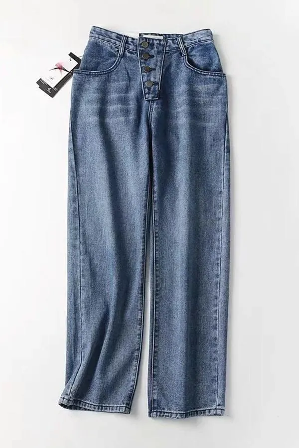 elveswallet Leisure Buttons Straight Jeans