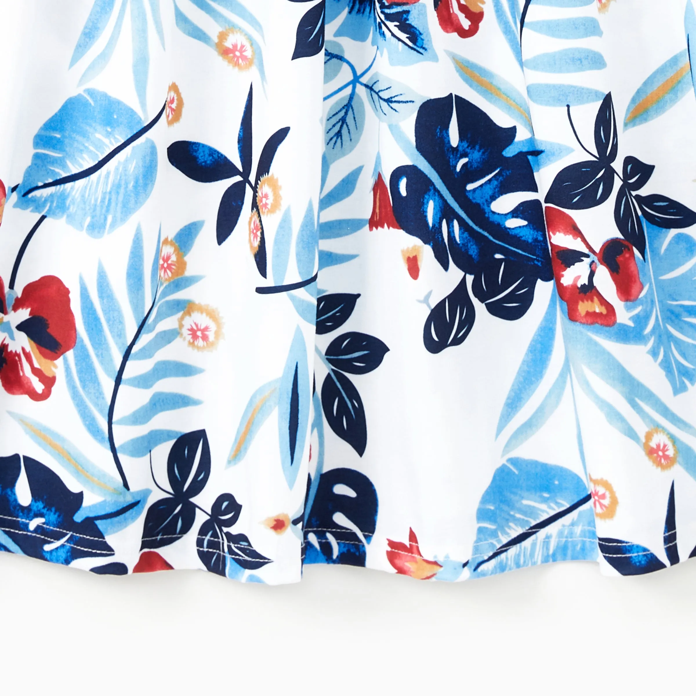 Family Matching Sets Cotton Stripe Short Sleeves Tee or Flutter Sleeves Spliced Floral Pattern Belted Dress