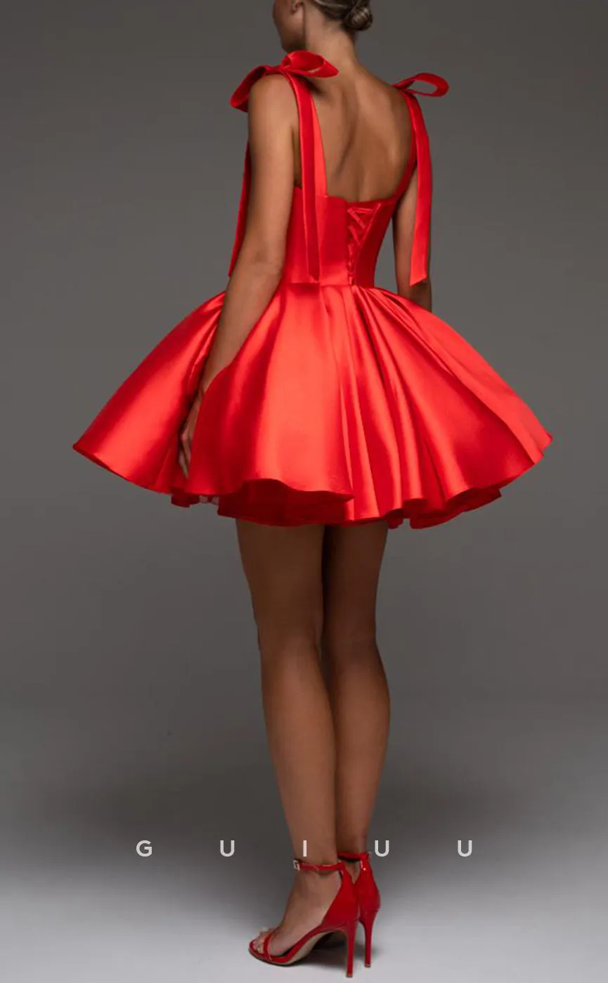 GH619 - Classic & Timeless A-Line Satin Sweetheart Homecoming Dress With Bowknot Straps