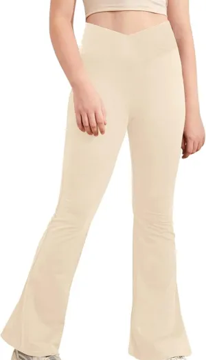 Girls Crossover Bell Bottoms Leggings High Waisted Solid Yoga Pants Kids Bootcut Flare Trousers Stretchy Dance Pants