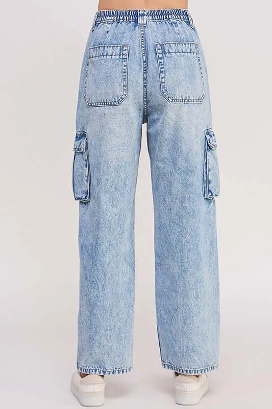 High Waisted Baggy Cargo Ankle Length Jeans