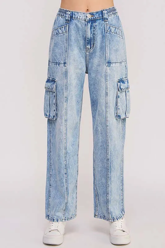 High Waisted Baggy Cargo Ankle Length Jeans