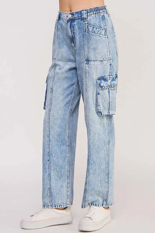 High Waisted Baggy Cargo Ankle Length Jeans