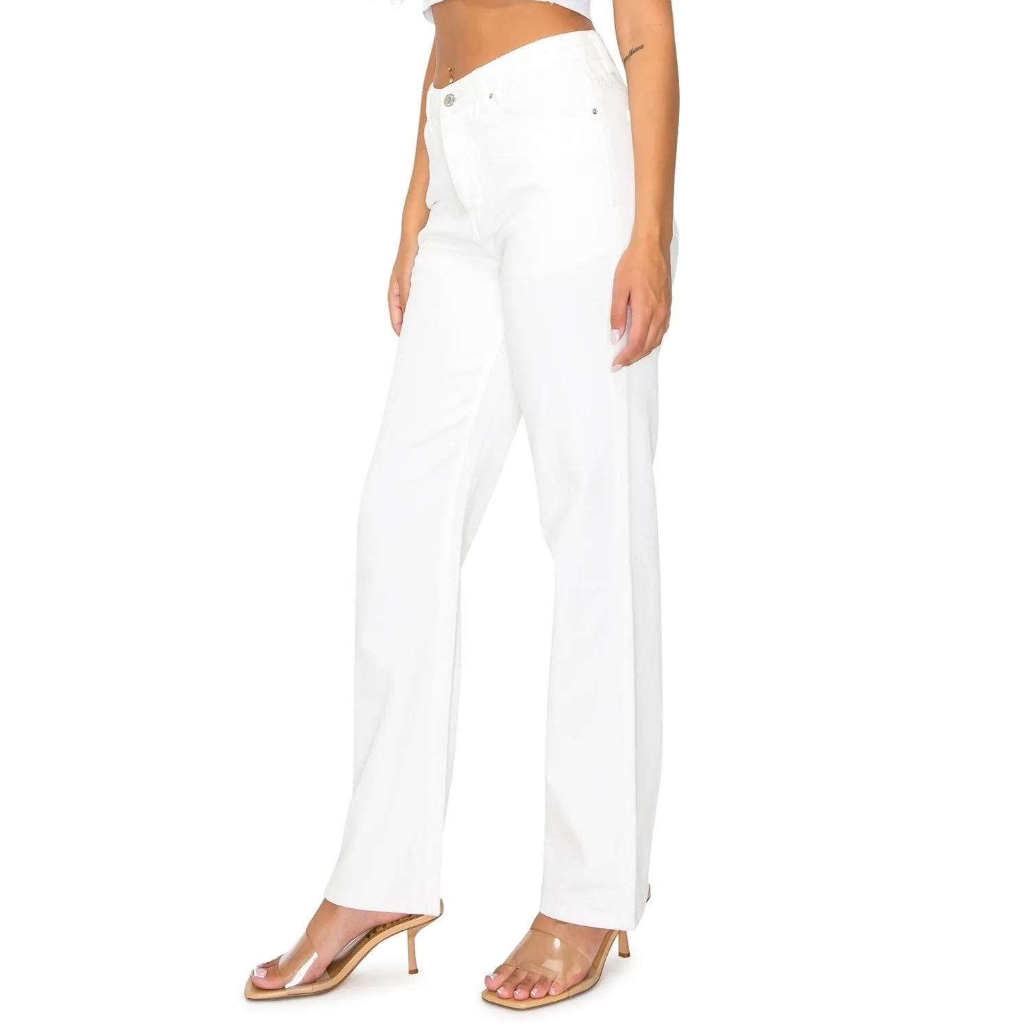 High Waisted Straight Leg Jeans - White