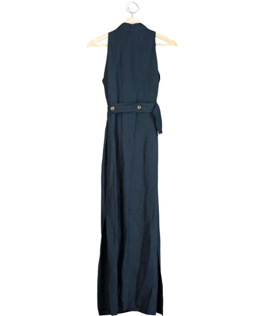 Karen Millen Blue Premium Tailored Linen Double Breasted Belted Midi Dress UK 6