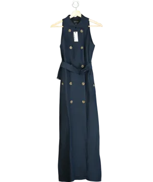 Karen Millen Blue Premium Tailored Linen Double Breasted Belted Midi Dress UK 6