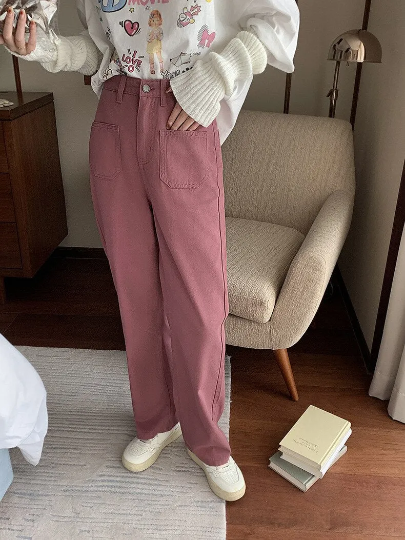 [Korean Style] 4 Color High Rise Wide Leg Straight Jeans