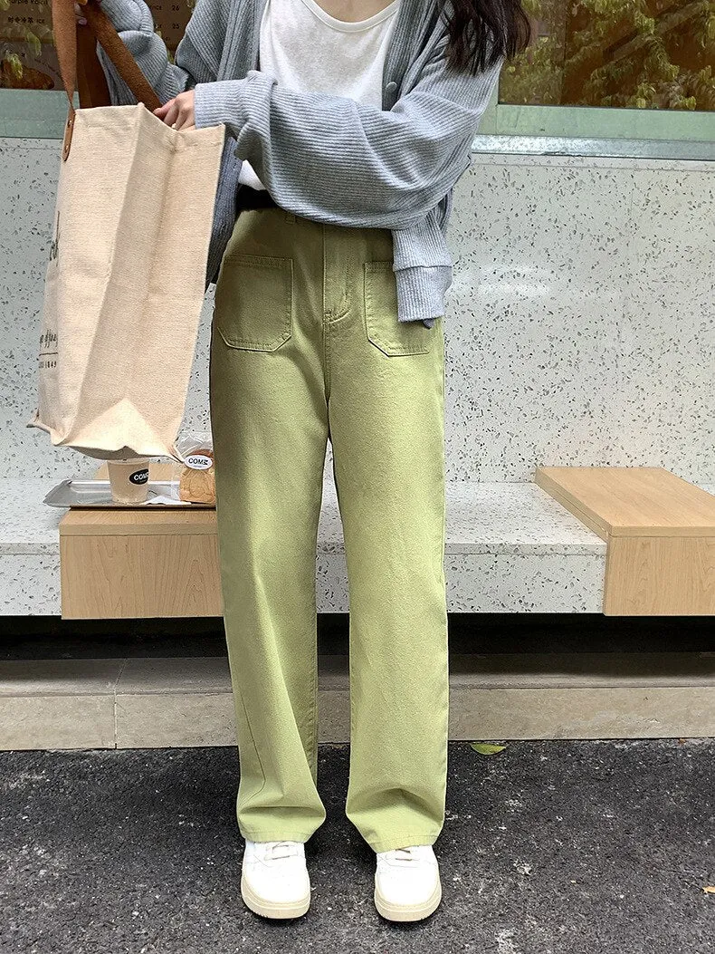 [Korean Style] 4 Color High Rise Wide Leg Straight Jeans