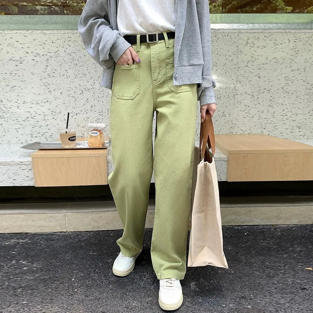 [Korean Style] 4 Color High Rise Wide Leg Straight Jeans