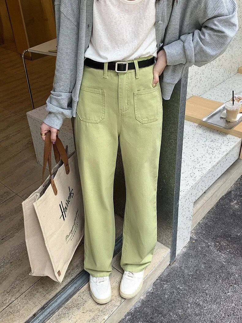 [Korean Style] 4 Color High Rise Wide Leg Straight Jeans