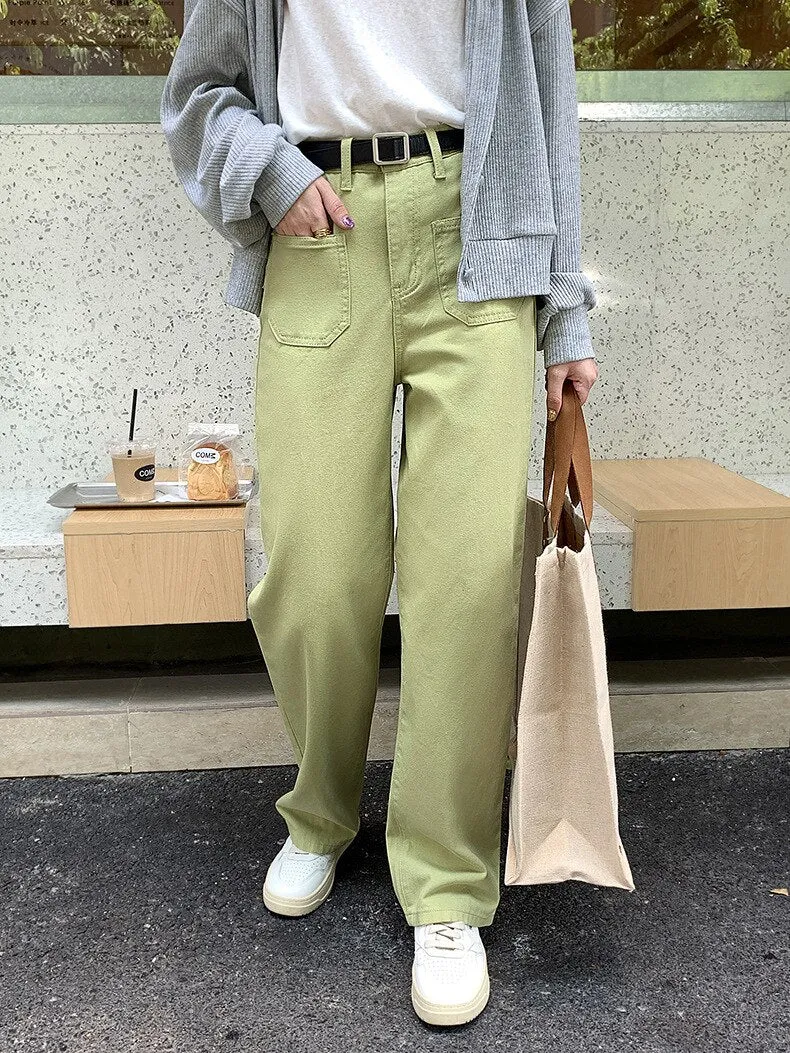 [Korean Style] 4 Color High Rise Wide Leg Straight Jeans