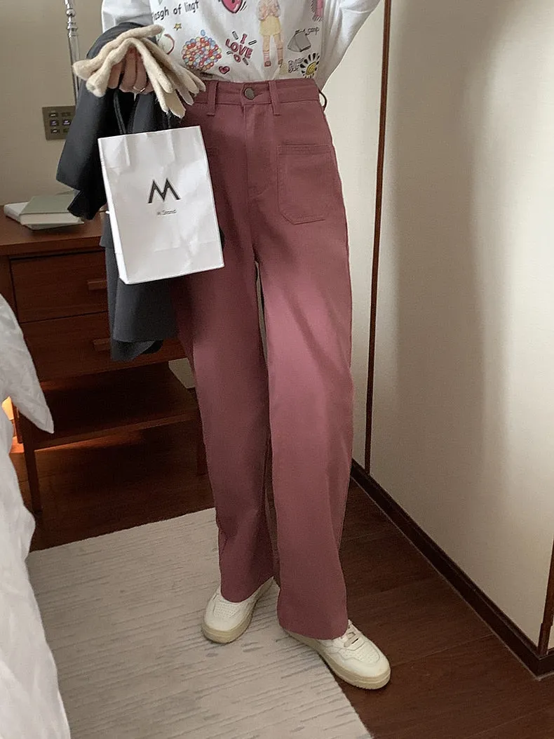 [Korean Style] 4 Color High Rise Wide Leg Straight Jeans