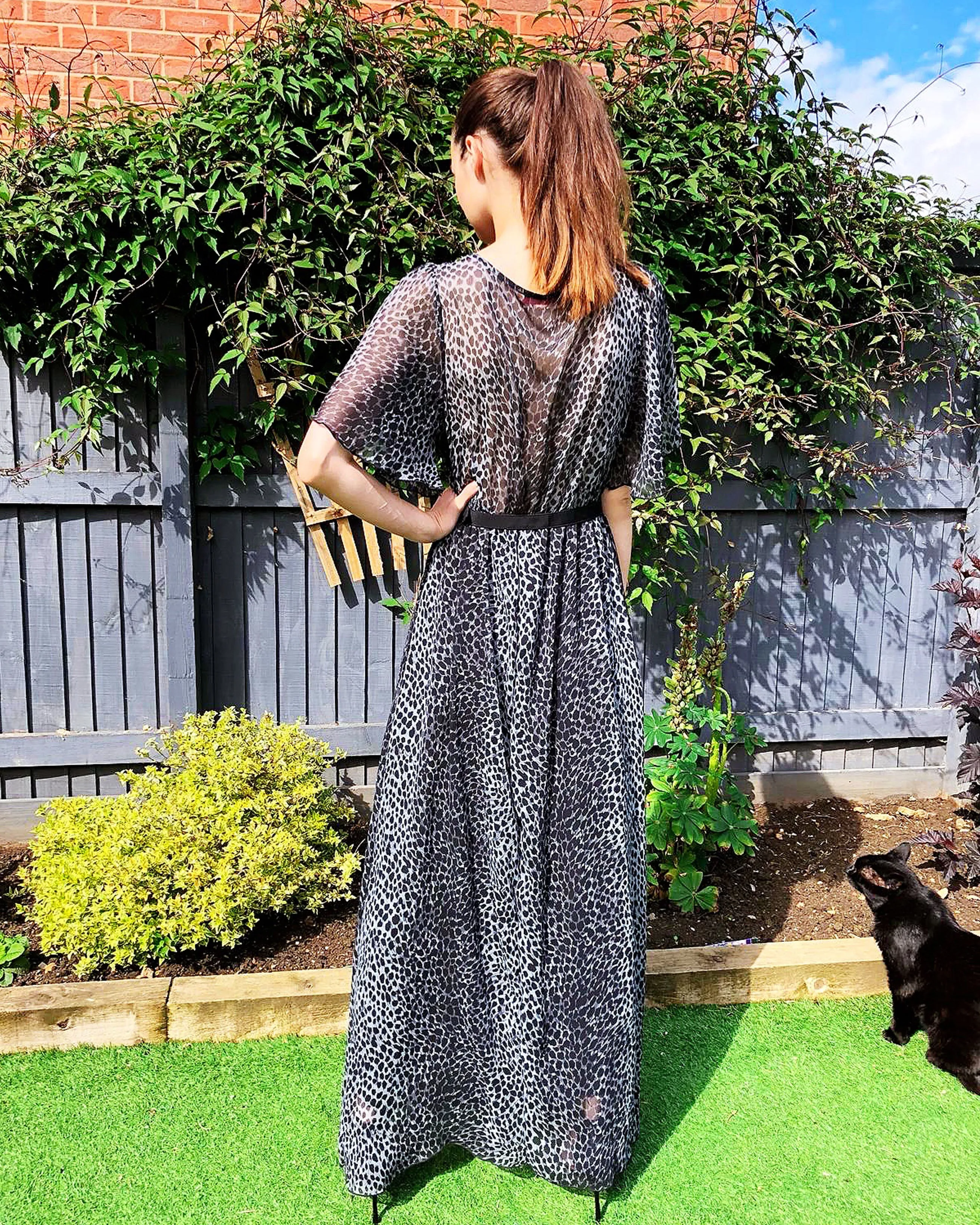 Lady Black Leopard Print Chiffon Wrap Maxi Dress