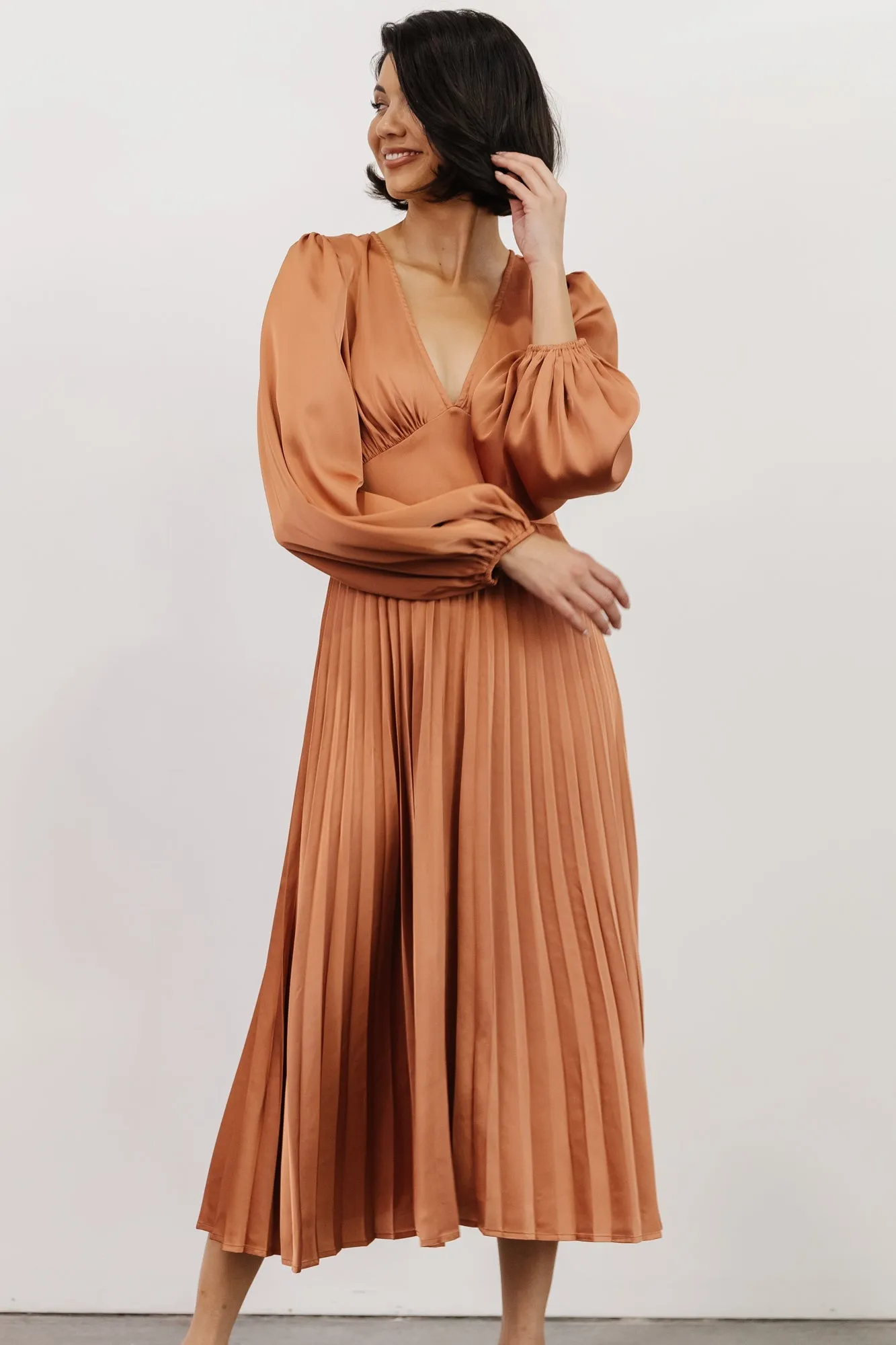 Louie Pleated Midi Dress | Salmon