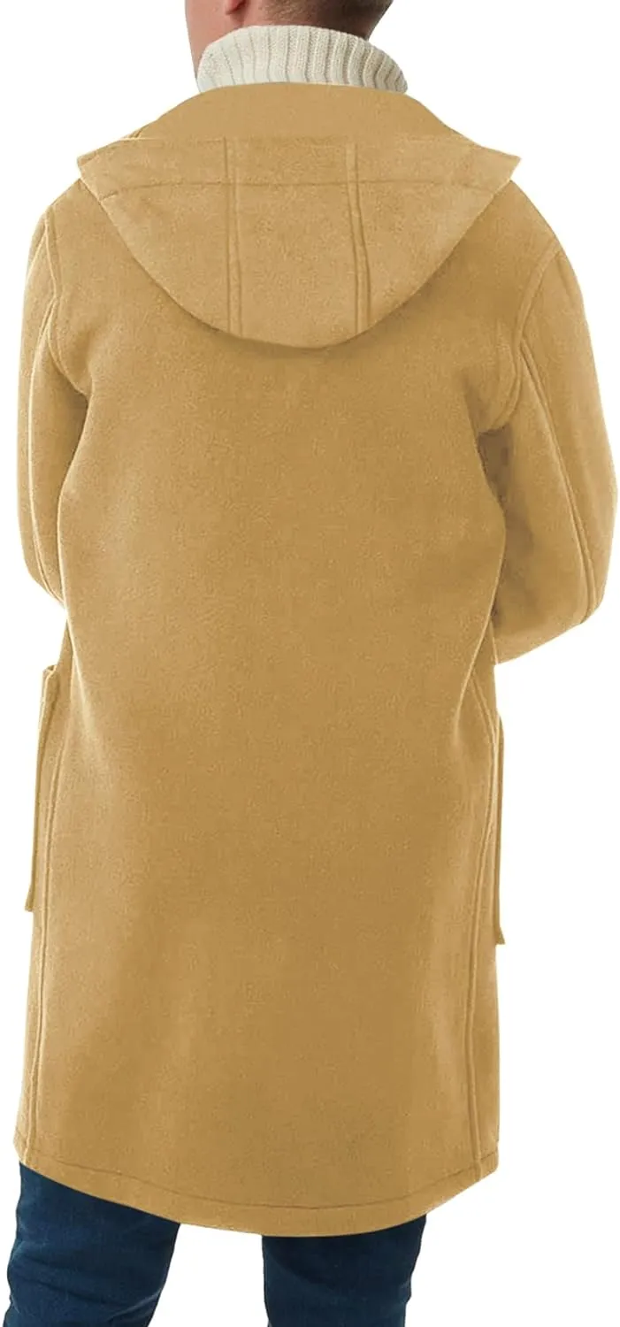 Men's Khaki Wool Blend Hooded Winter Style Trench Coat