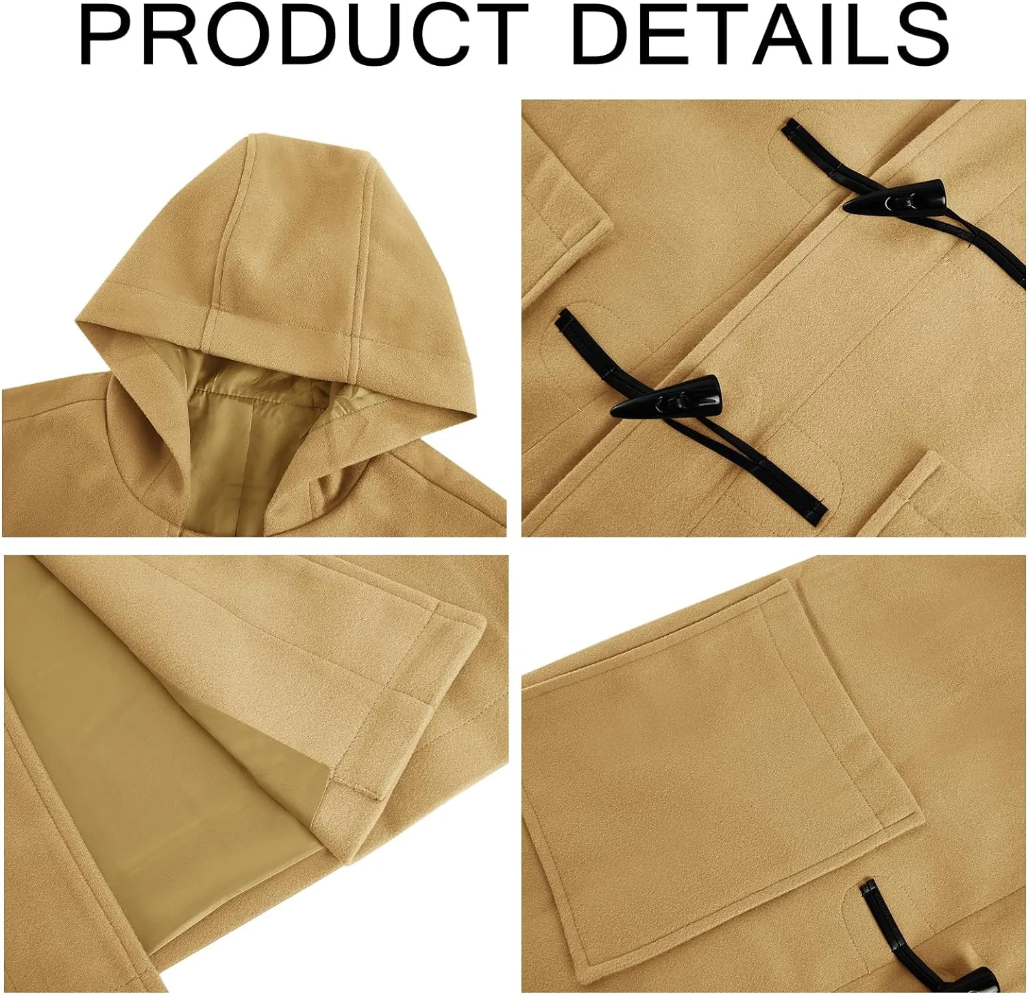 Men's Khaki Wool Blend Hooded Winter Style Trench Coat