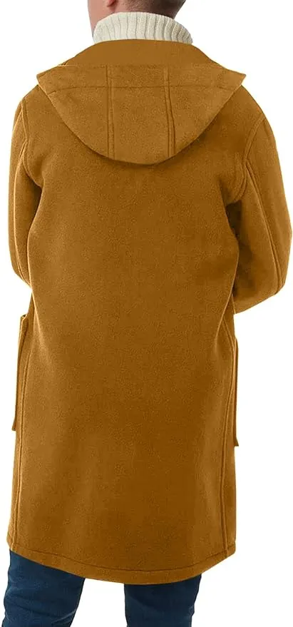 Men's Khaki Wool Blend Hooded Winter Style Trench Coat