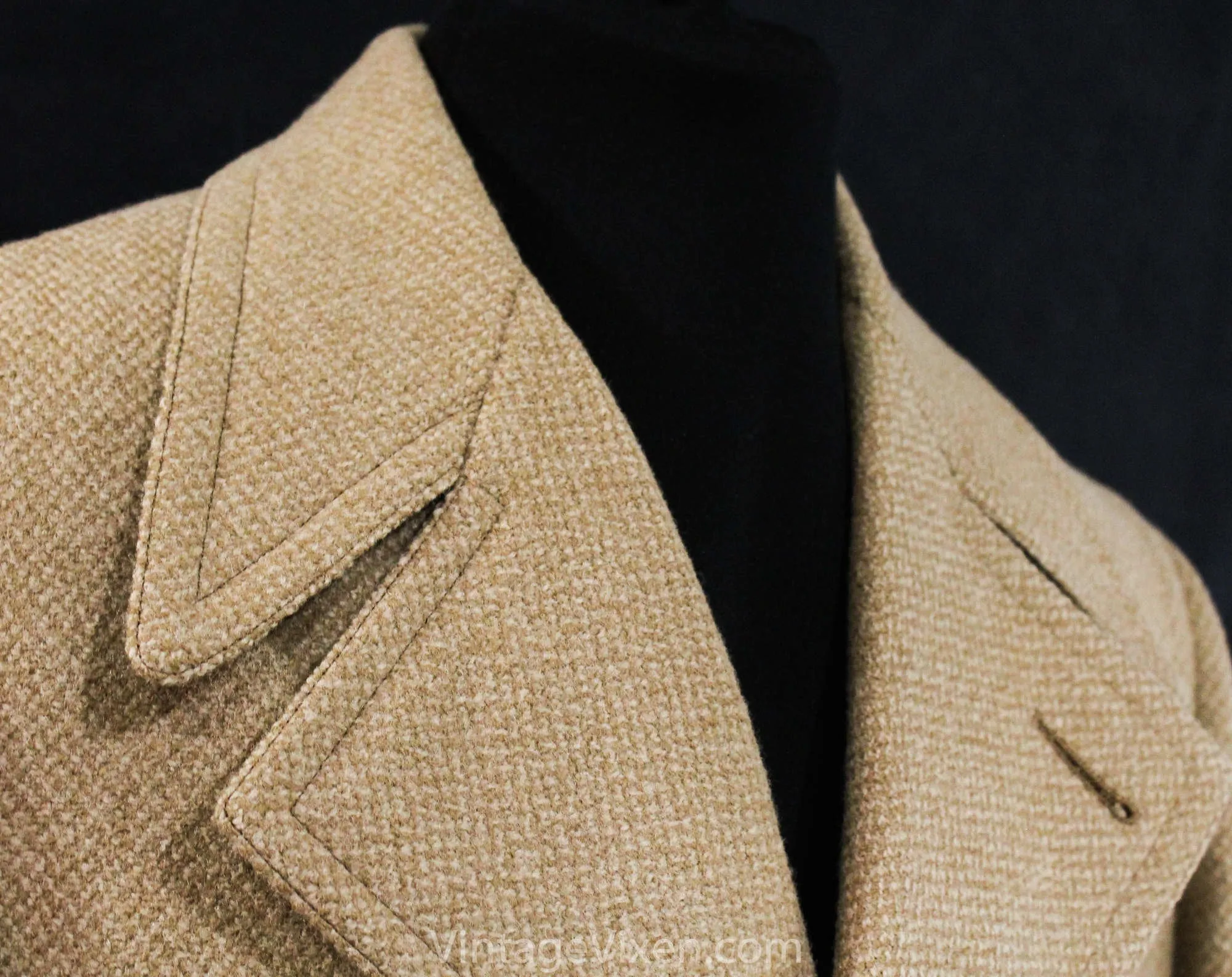 Mens Medium Large Overcoat - Classic Men's Camel Tan Wool Coat - Handsome Trench Style Outerwear with Leather Buckles - 50s Look - Chest 44