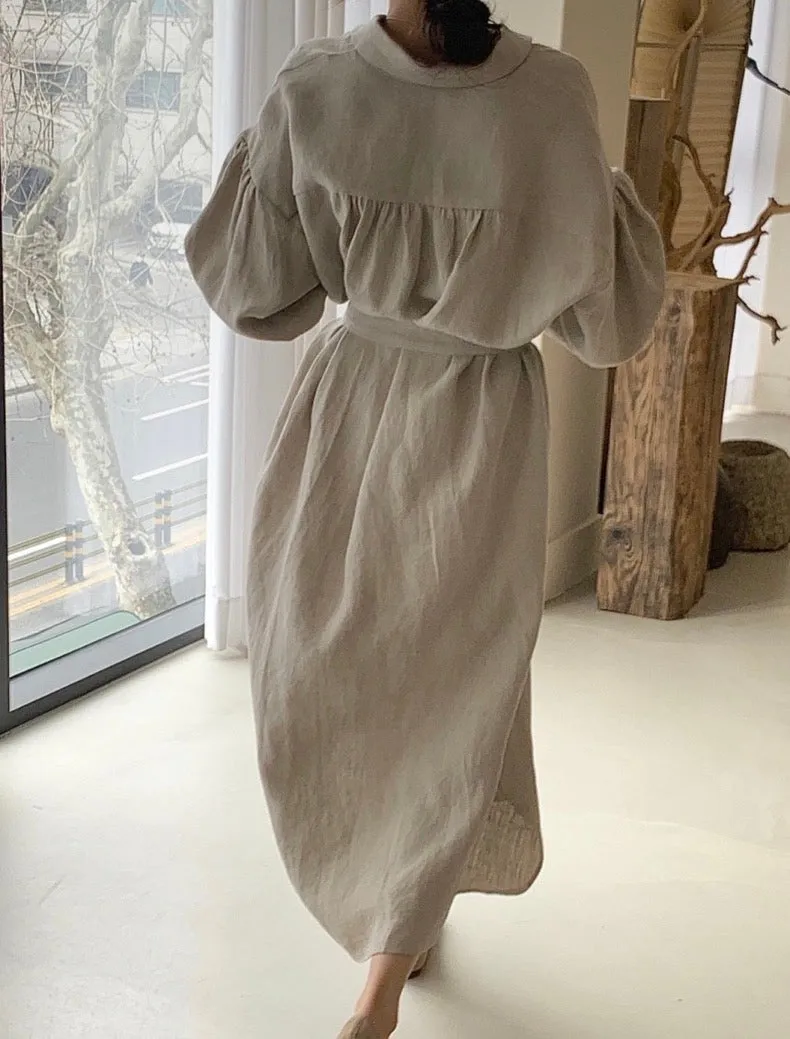Minimalist Belted Linen Shirt Dress