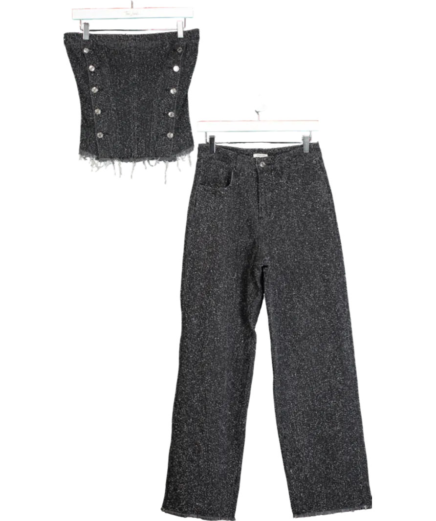 Mistress Rocks 2-piece Distressed Black Boucle Denim Strapless Top And Jeans Set UK S