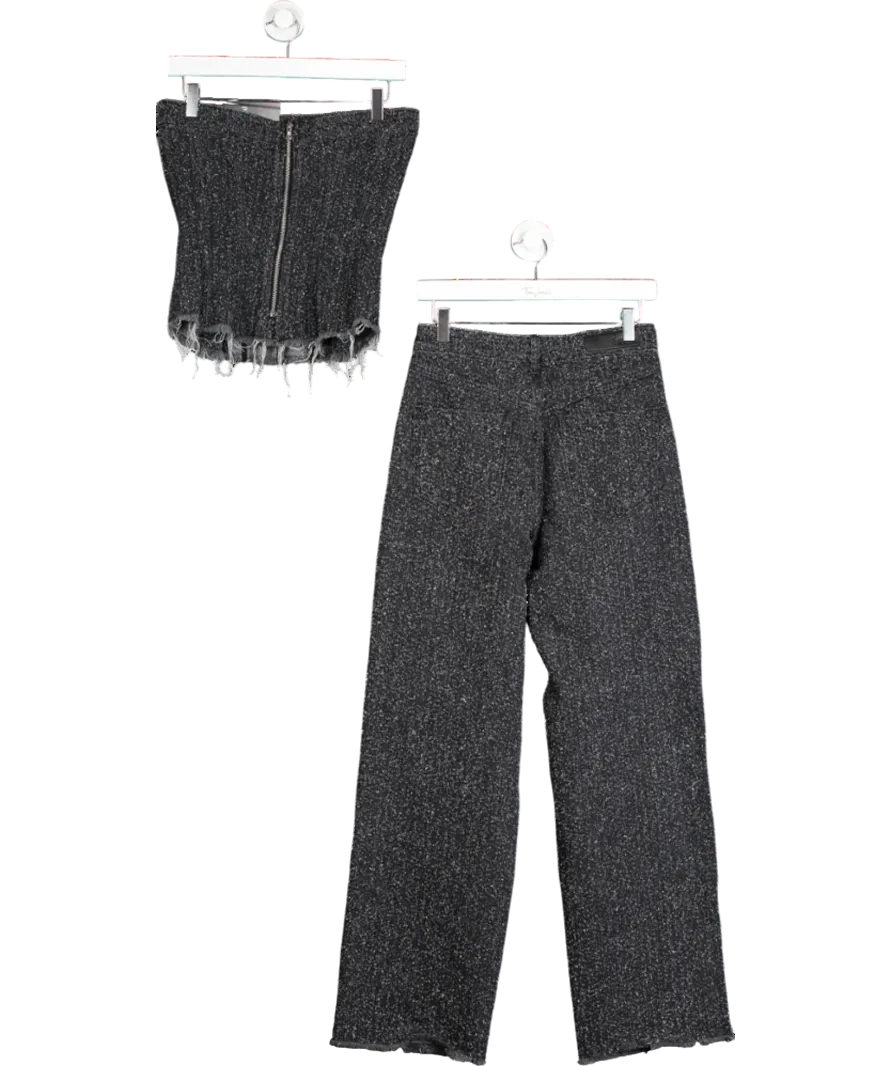 Mistress Rocks 2-piece Distressed Black Boucle Denim Strapless Top And Jeans Set UK S