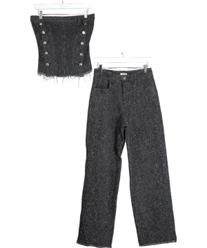 Mistress Rocks 2-piece Distressed Black Boucle Denim Strapless Top And Jeans Set UK S
