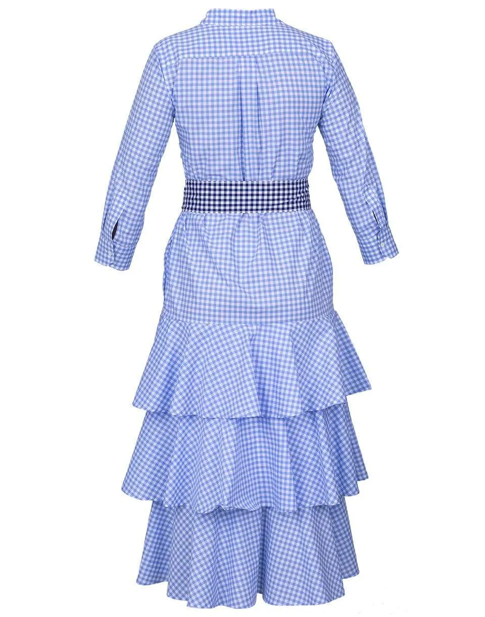 Mynaxa Blue Checkered Belted Dress