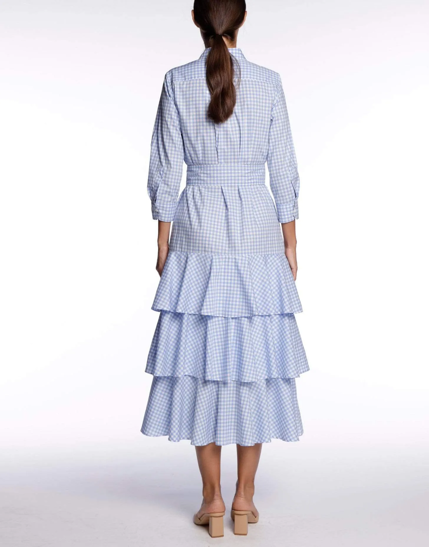 Mynaxa Blue Checkered Belted Dress