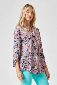 Navy & Pink Paisley 3/4 Sleeves Top