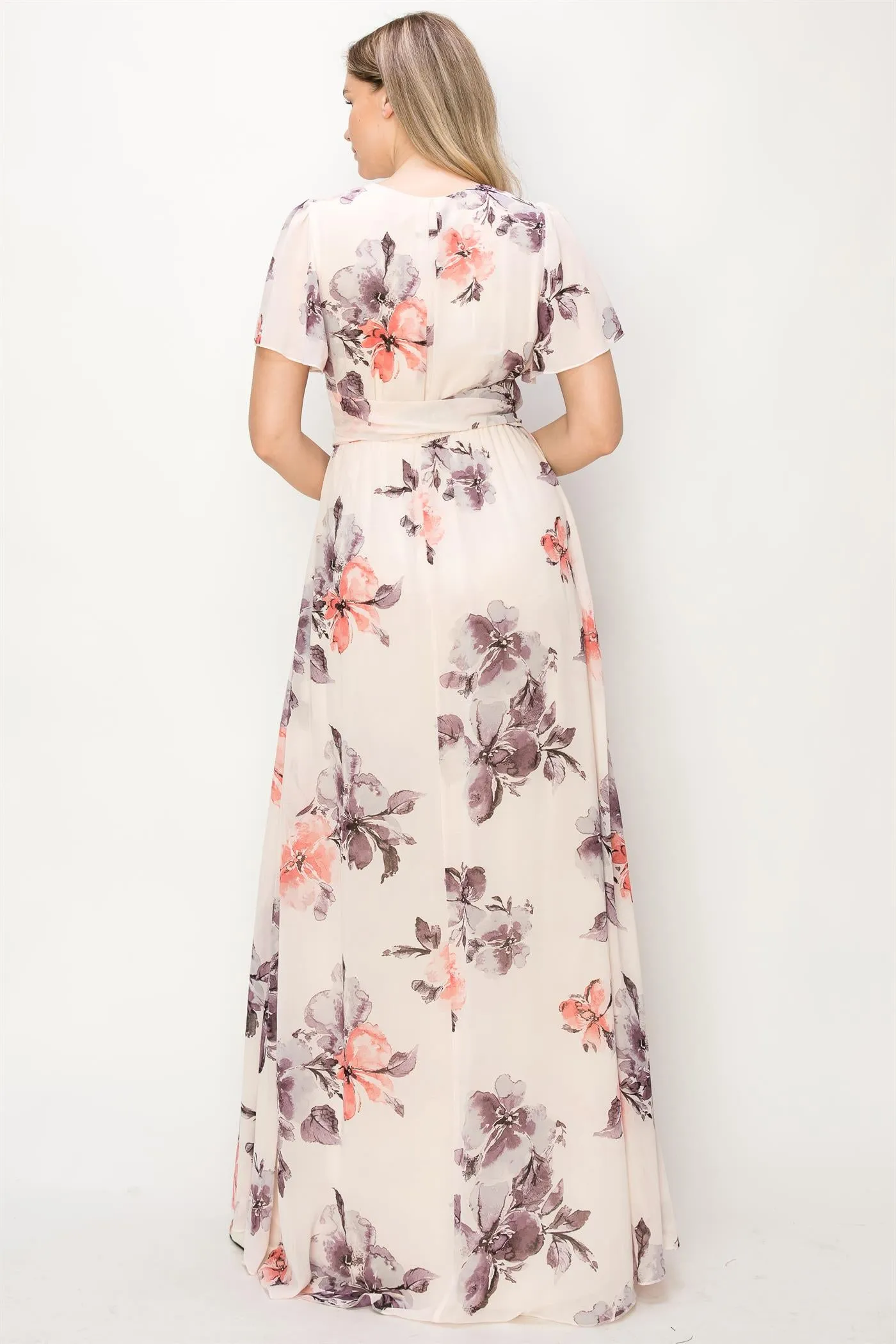 OL24A038-CHIFFON FLORAL V-NECK MAXI DRESS