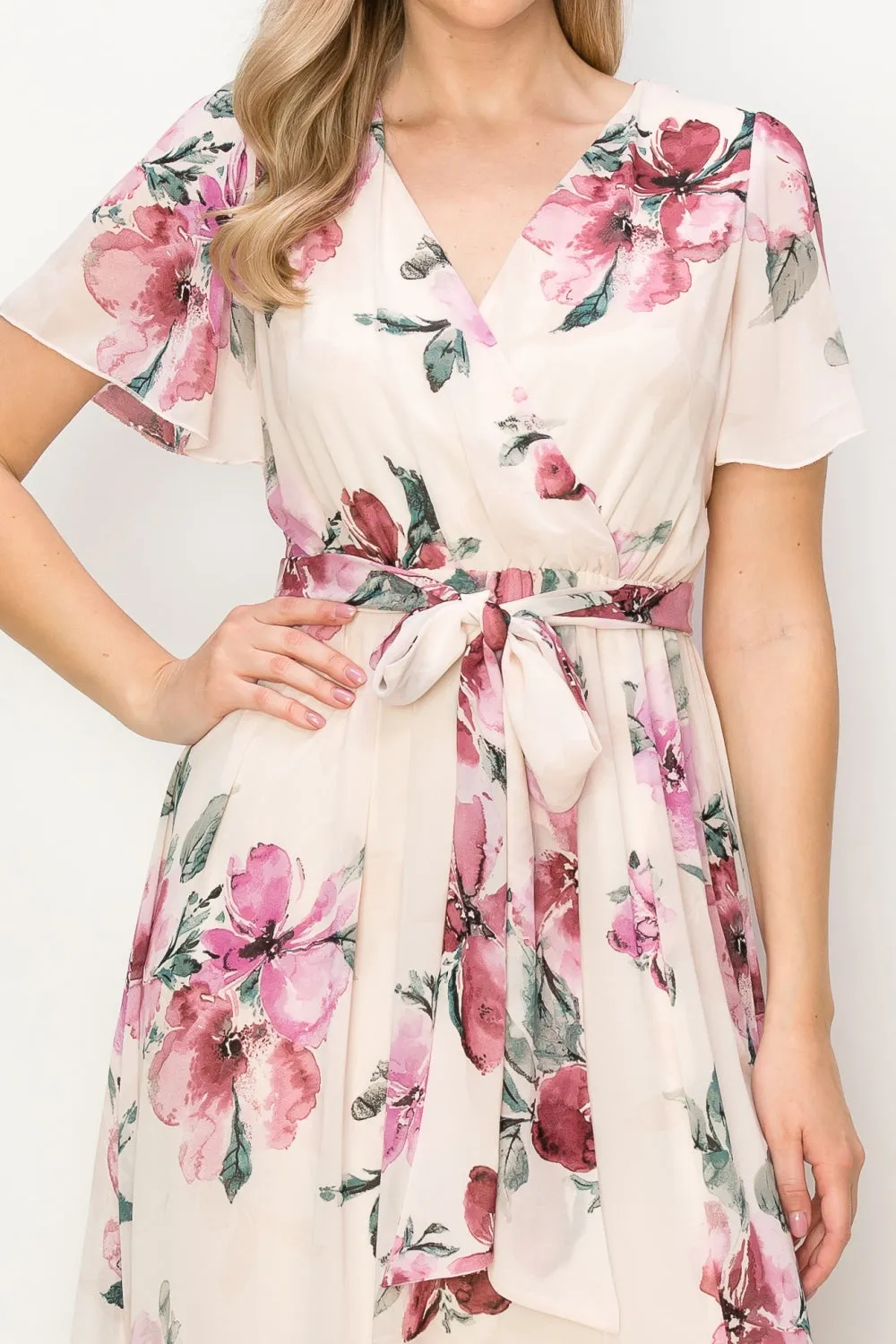 OL24A038-CHIFFON FLORAL V-NECK MAXI DRESS