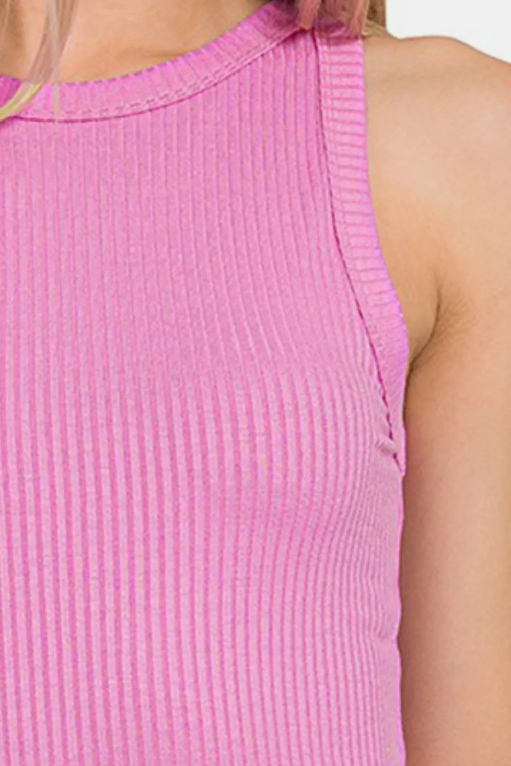 Pink Ribbed Crew Neck Tank