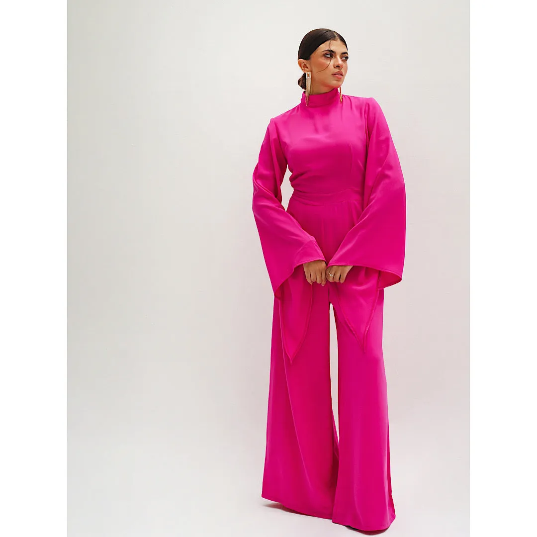 Pink wide flare sleeve jumpsuit