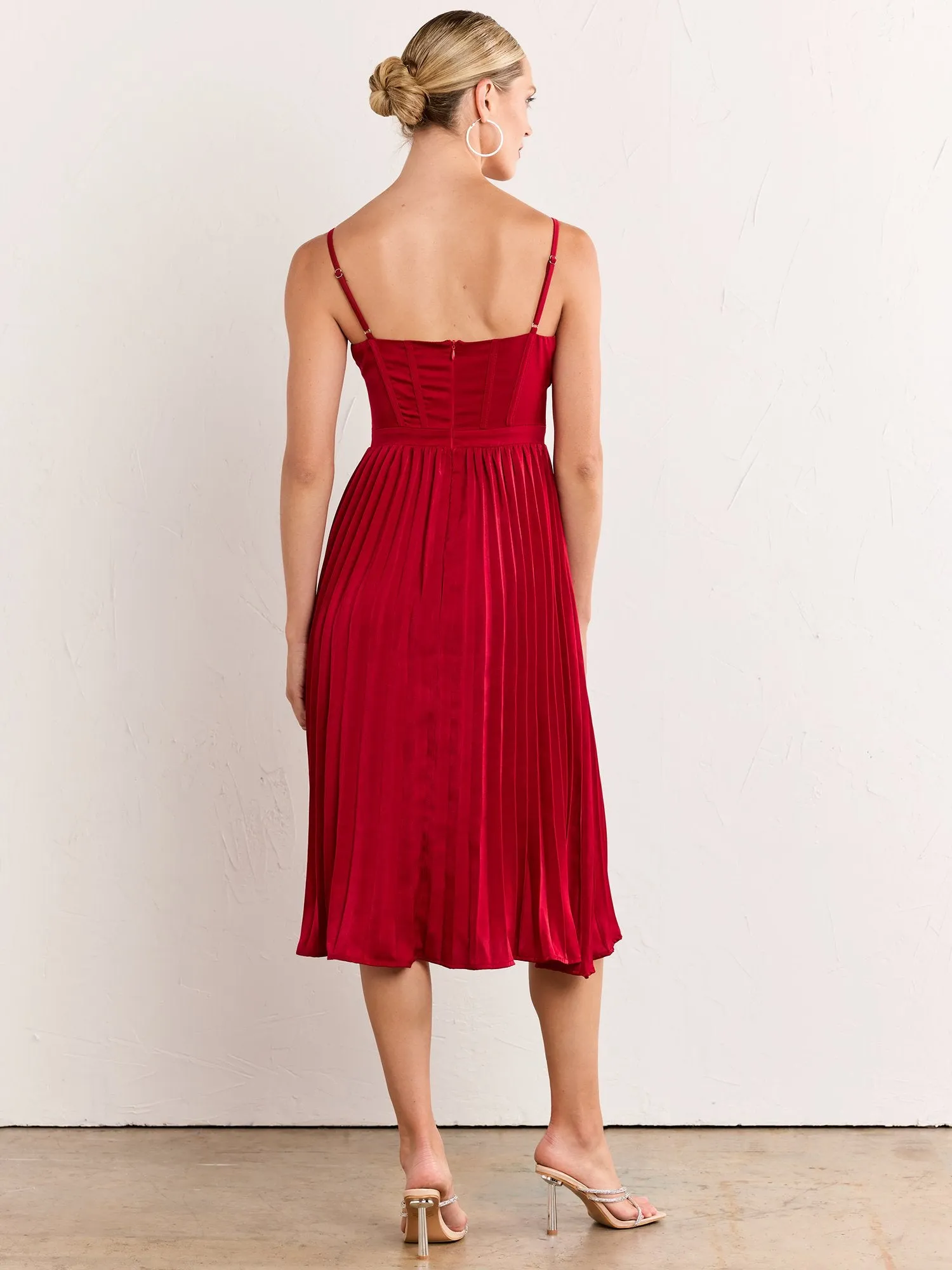 Pleated Corset Satin Midi Dress - Lena