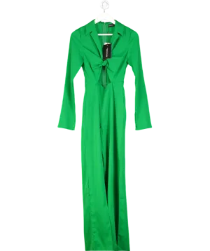 PrettyLittleThing Bright Green Collar Detail Knotted Wide Leg Jumpsuit UK 6