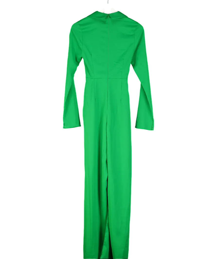 PrettyLittleThing Bright Green Collar Detail Knotted Wide Leg Jumpsuit UK 6