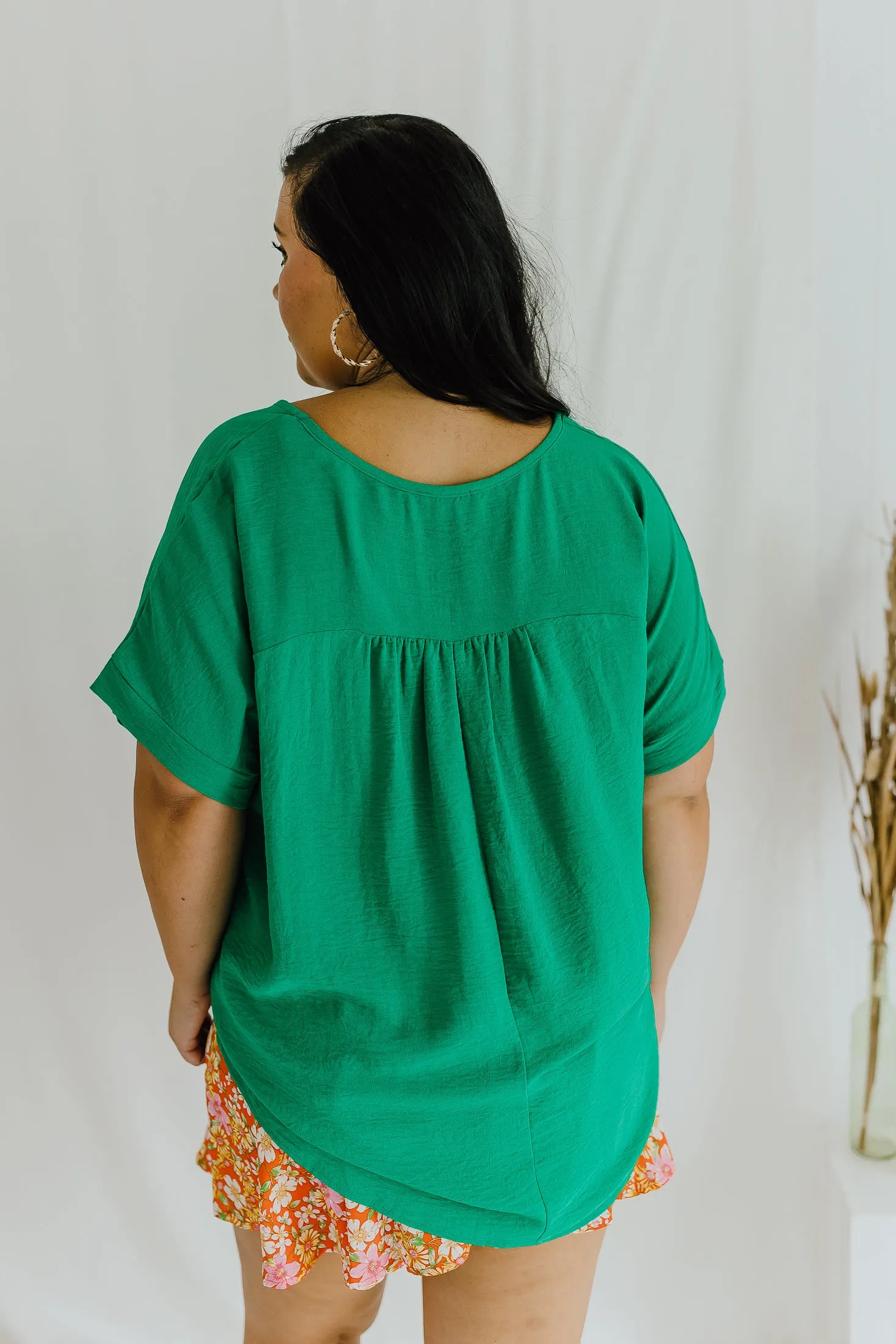 "Covering The Earth" Green V-Neck Top - XL 
